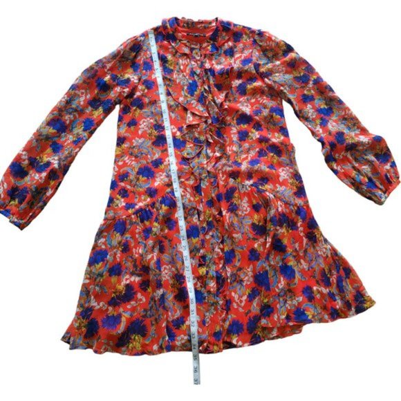 Saloni Tilly Silk Ruffle dress In Flame Azale - Picture 8 of 12